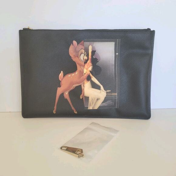 Authentic GIVENCHY x Disney Bambi Print Clutch Pouch Zip Black Designer - Picture 1 of 10